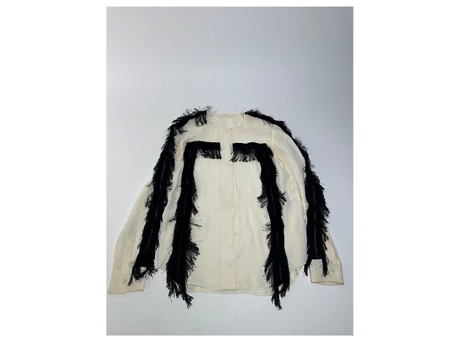 Chloé Camicia in seta vintage Chloe con piume M Bianco Nero - vista 5