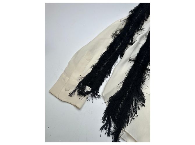 Chloé Camicia in seta vintage Chloe con piume M Bianco Nero - vista 6