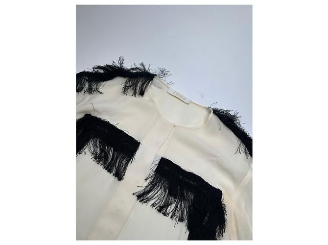 Chloé Camicia in seta vintage Chloe con piume M Bianco Nero - vista 7