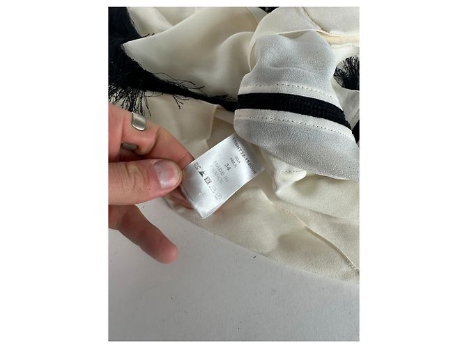 Chloé Camicia in seta vintage Chloe con piume M Bianco Nero - vista 8
