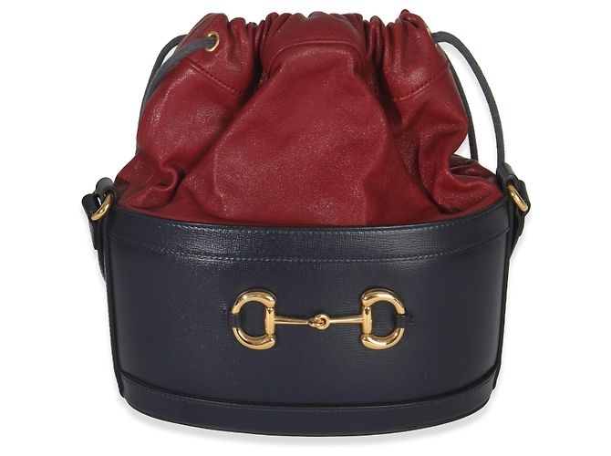 Borsa a secchiello con coulisse in pelle di vitello rossa e blu navy Horsebit 1955 di Gucci Rosso - vista 8