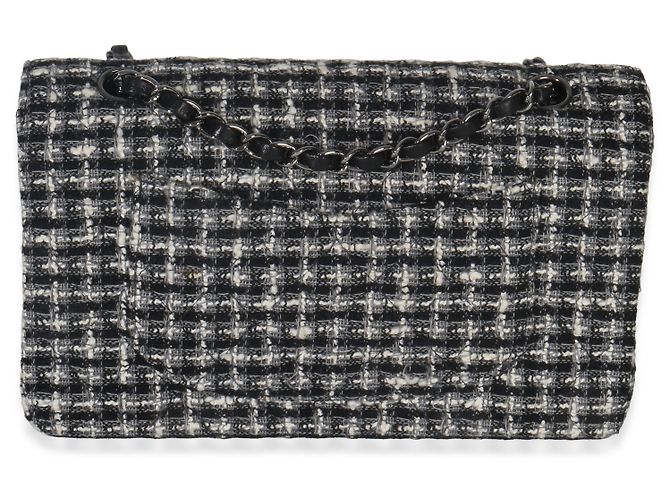 Timeless Chanel Preto Branco Tweed Matelassê Médio Clássico Duplo Marrom - vista 2