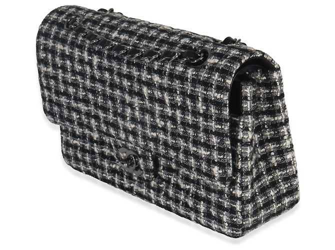 Timeless Chanel Preto Branco Tweed Matelassê Médio Clássico Duplo Marrom - vista 3