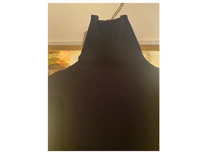 Blusa de gola alta canelada Gucci Preta com Logo Preto - vista 4
