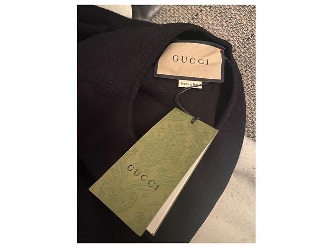 Blusa de gola alta canelada Gucci Preta com Logo Preto - vista 6