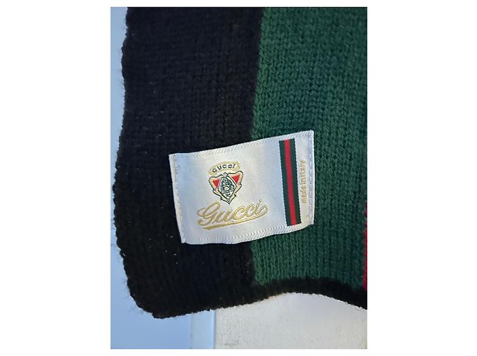 Sciarpa Gucci in lana a righe nero rosso verde - vista 2