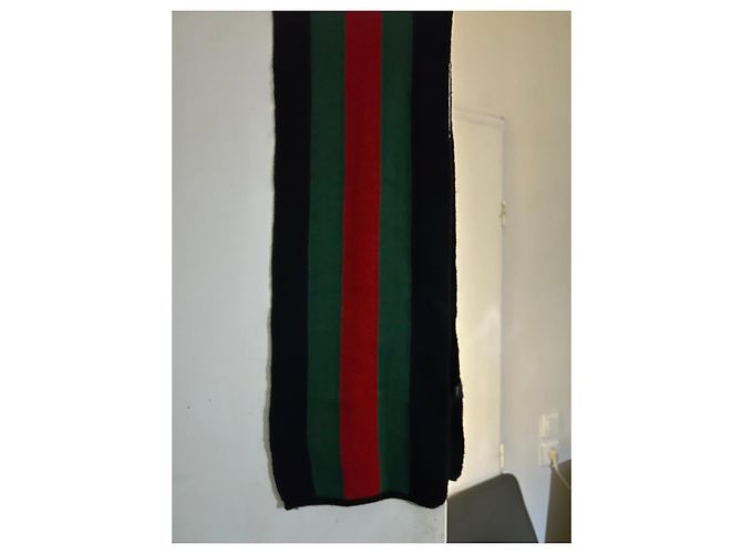 Sciarpa Gucci in lana a righe nero rosso verde - vista 3