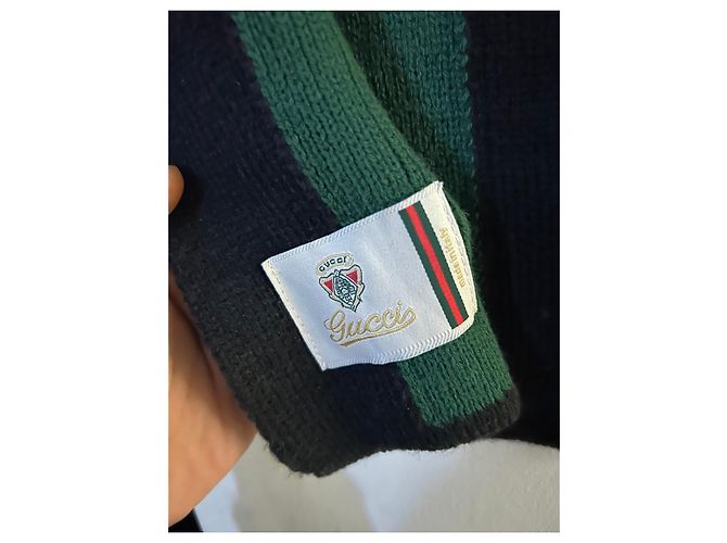 Sciarpa Gucci in lana a righe nero rosso verde - vista 8
