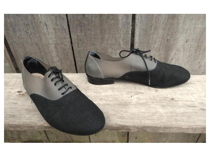 Acne Studios Richelieu Scarpe stringate nere in tela e pelle Nero - vista 2
