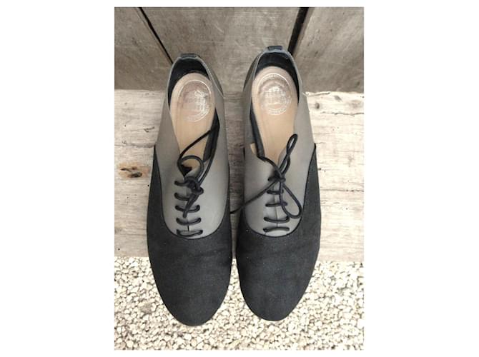 Acne Studios Richelieu Scarpe stringate nere in tela e pelle Nero - vista 4