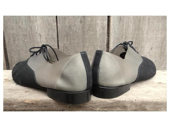 Acne Studios Richelieu Scarpe stringate nere in tela e pelle Nero - vista 6