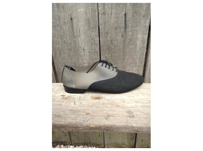 Acne Studios Richelieu Scarpe stringate nere in tela e pelle Nero - vista 8