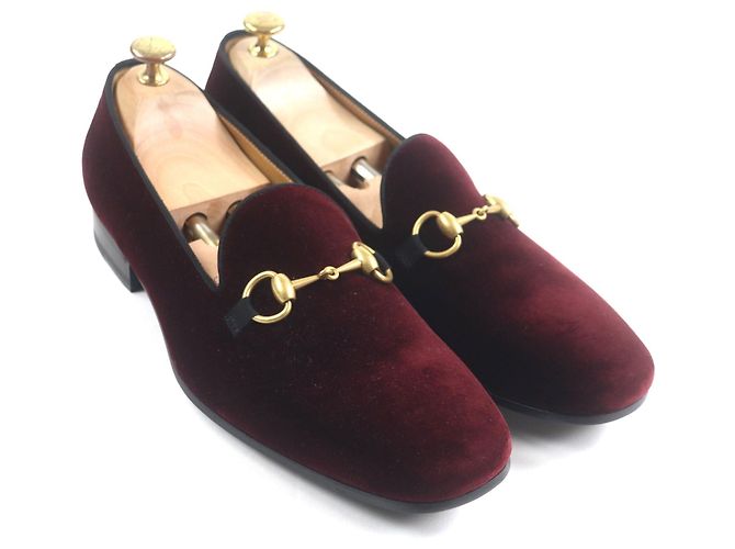 Mocassini in pelle Horsebit Gucci Marrone Bordò - vista 3