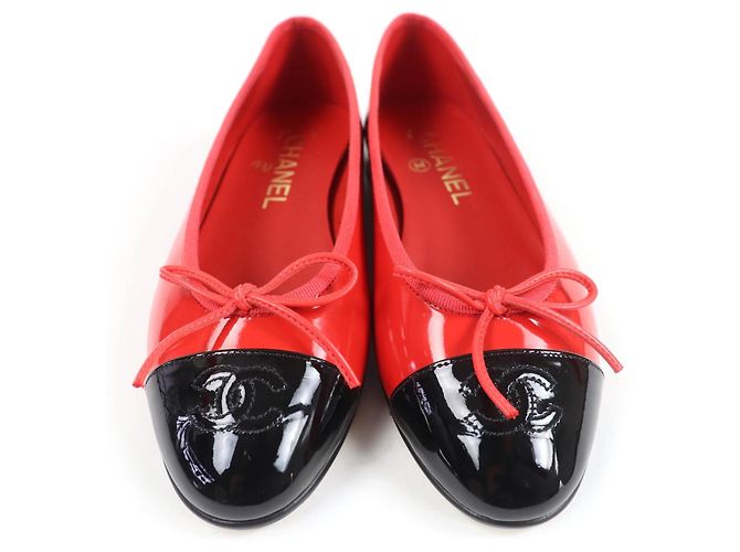 Timeless Chanel COCO Mark Patent leather Ballet Flats Black Red - view 4