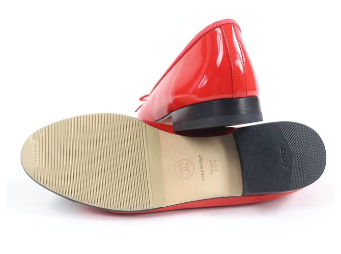 Timeless Chanel COCO Mark Patent leather Ballet Flats Black Red - view 7