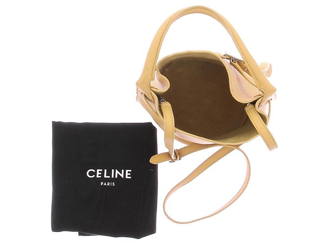 Céline Borsa "Big bag" secchiello in vitello grana gialla Giallo - vista 6
