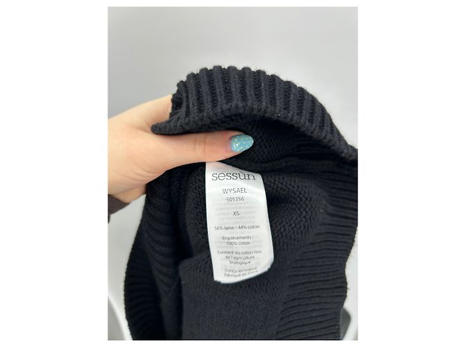 Sessun Pull noir bi-matière en laine - vue 6