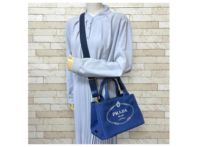 Borsa a Spalla Prada Canapa Tote SS Blu - vista 2