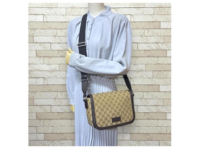 Borsa Messenger Gucci in Canvas GG Beige Marrone scuro - vista 2
