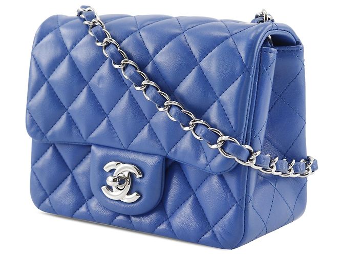 Chanel Mini Quadrat Blau Klassisch aus Lammleder mit Einzelklappe - Ansicht 2