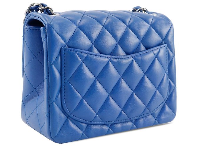 Chanel Mini Quadrat Blau Klassisch aus Lammleder mit Einzelklappe - Ansicht 3