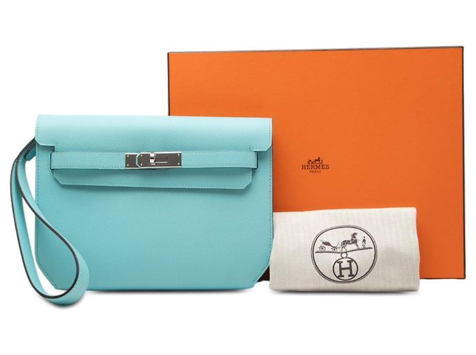 Pochette Kelly Depeches 25 in Epsom blu Hermès Blu chiaro - vista 8