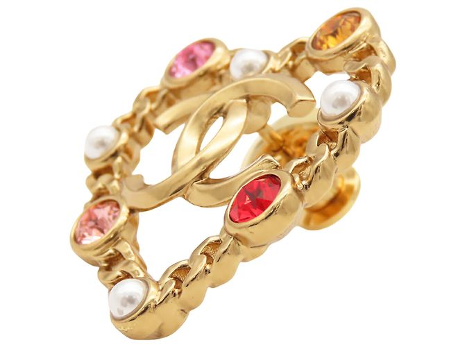 Spilla a forma di cuore con perle finte e strass placcata in oro CC di Chanel D'oro - vista 2