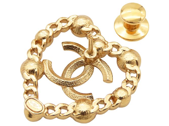 Spilla a forma di cuore con perle finte e strass placcata in oro CC di Chanel D'oro - vista 3