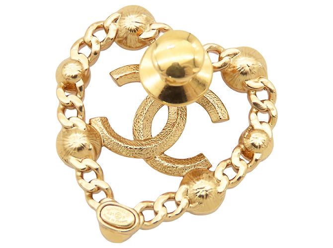Spilla a forma di cuore con perle finte e strass placcata in oro CC di Chanel D'oro - vista 4