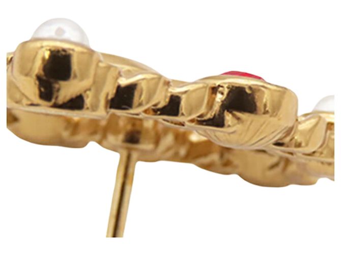 Spilla a forma di cuore con perle finte e strass placcata in oro CC di Chanel D'oro - vista 8