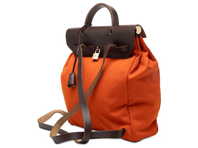 Hermès Orange Toile Herbag Rucksack PM Dunkelbraun - Ansicht 2
