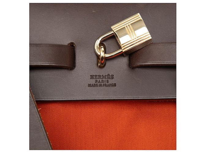 Hermès Orange Toile Herbag Rucksack PM Dunkelbraun - Ansicht 5