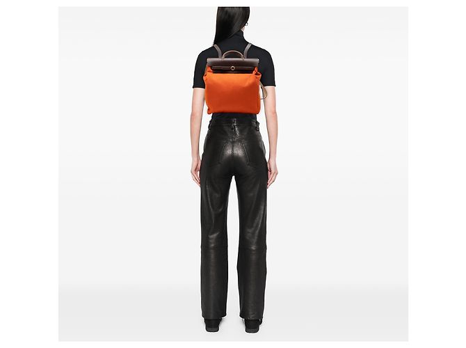 Hermès Orange Toile Herbag Rucksack PM Dunkelbraun - Ansicht 7