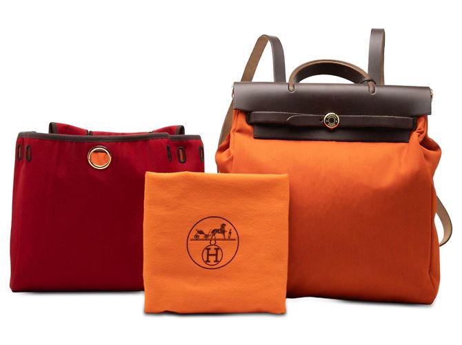 Hermès Orange Toile Herbag Rucksack PM Dunkelbraun - Ansicht 8