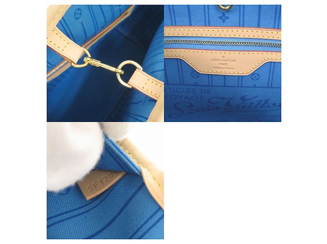 Borsa Louis Vuitton Neverfull MM Marrone Blu chiaro Monogramma - vista 10