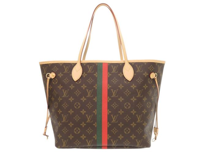 Borsa Louis Vuitton Neverfull MM Marrone Blu chiaro Monogramma - vista 2