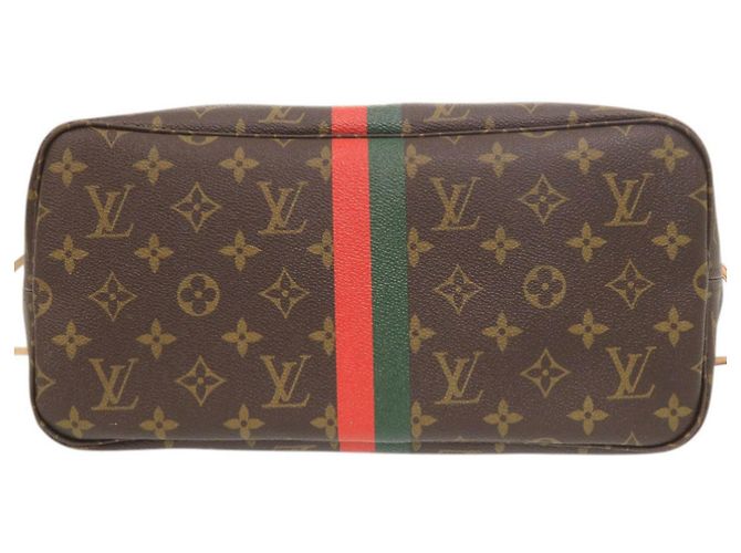 Borsa Louis Vuitton Neverfull MM Marrone Blu chiaro Monogramma - vista 3