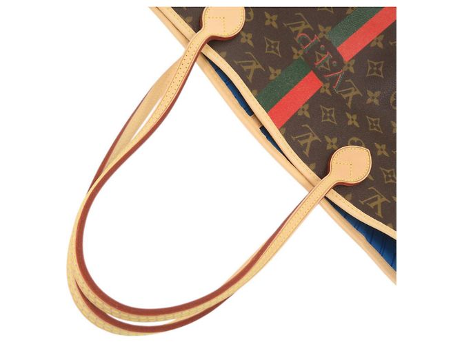 Borsa Louis Vuitton Neverfull MM Marrone Blu chiaro Monogramma - vista 7