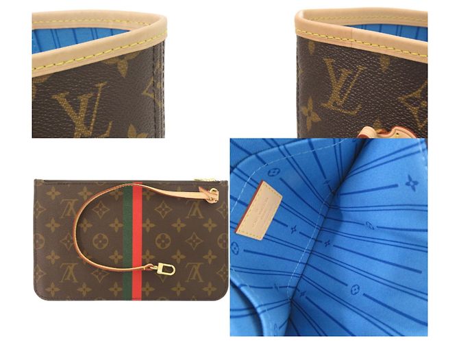Borsa Louis Vuitton Neverfull MM Marrone Blu chiaro Monogramma - vista 9