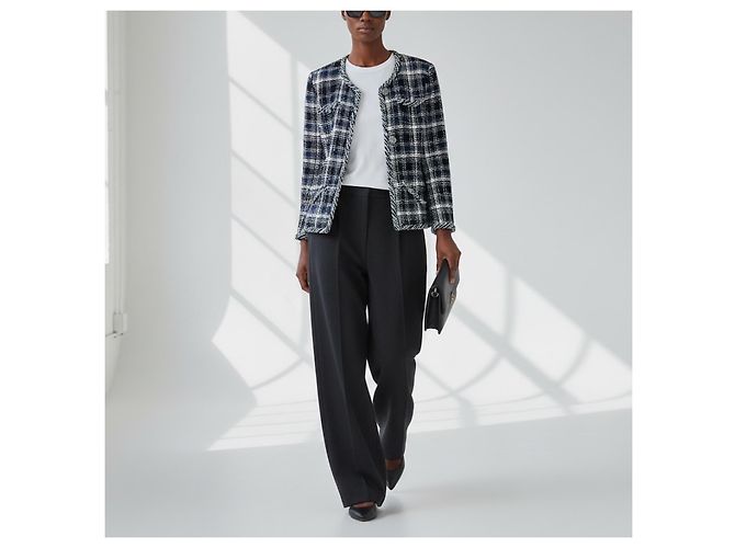 Chanel Tweedjacke Navy Weiß Größe 38 Dunkelblau - Ansicht 3