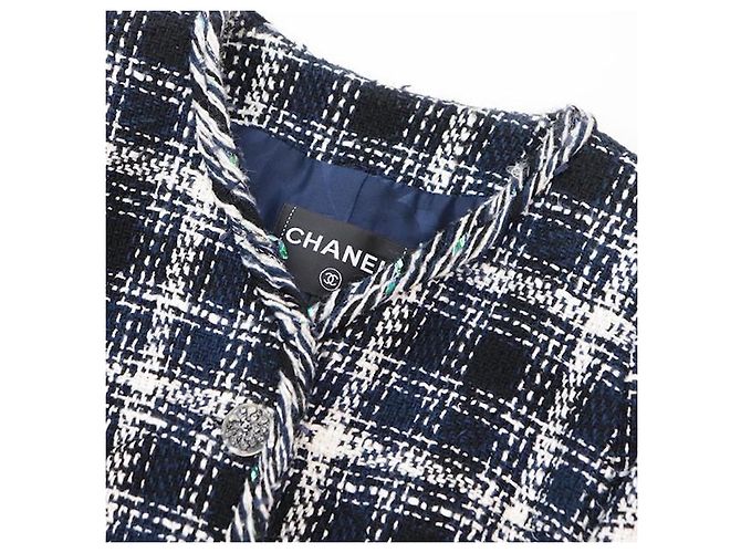 Chanel Tweedjacke Navy Weiß Größe 38 Dunkelblau - Ansicht 5