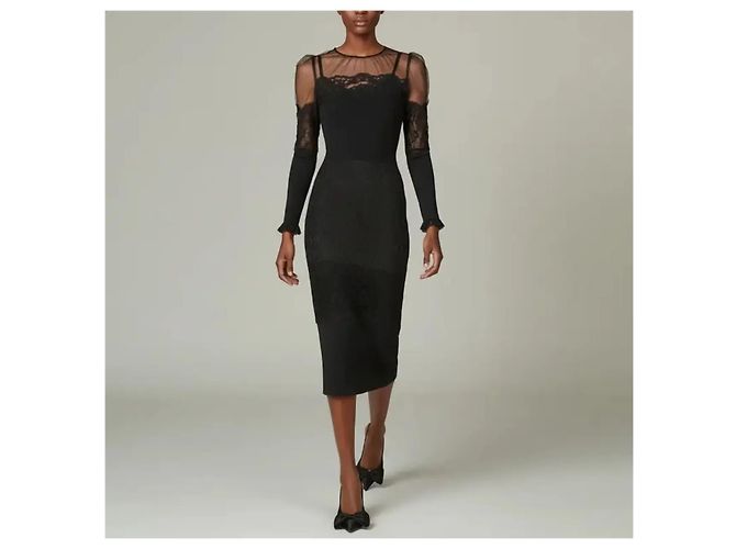 Abito aderente Dolce & Gabbana nero in jacquard e pizzo - vista 4