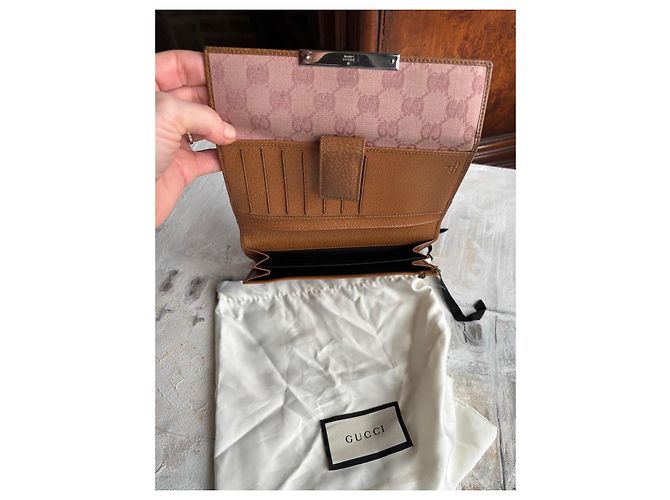 Gucci GG Supreme Geldbörse aus rosa Canvas Braun Pink - vista 10