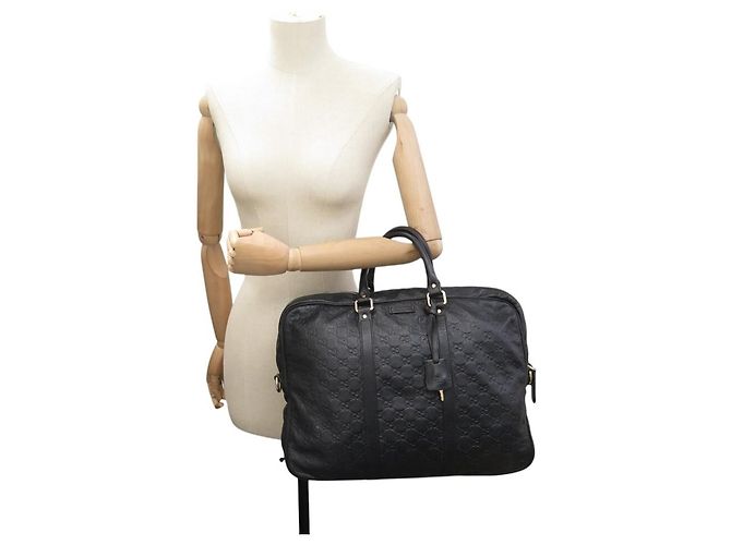 SACOLA GUCCI MALETTE GG 201480 EM COURO GUCCISSIMA PRETO - vista 3