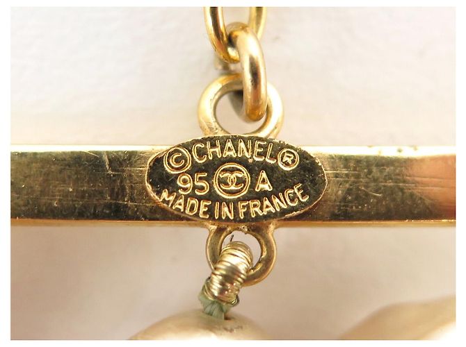 VINTAGE CHANEL-HALSKETTE 3 STRÄNGE AUS PERLMUTT & GRAU 1995 Roh - Ansicht 3