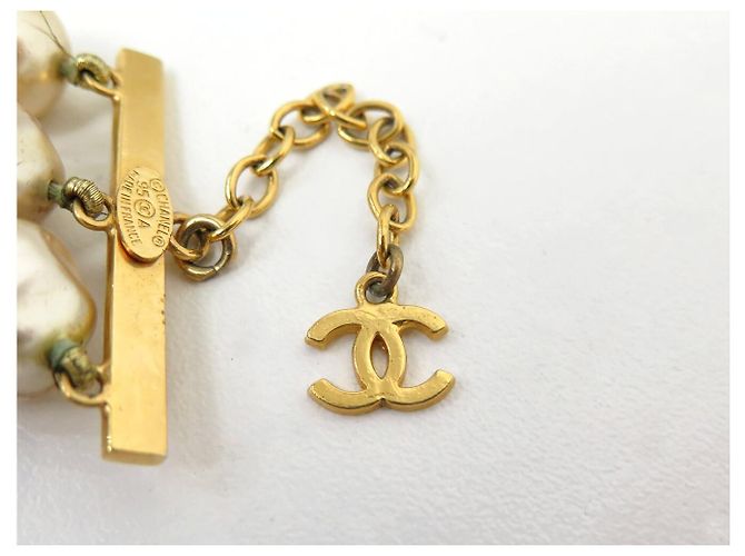 VINTAGE CHANEL-HALSKETTE 3 STRÄNGE AUS PERLMUTT & GRAU 1995 Roh - Ansicht 4