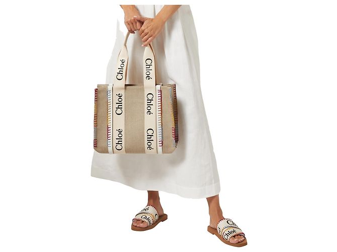 Borsa Tote Media Woody di Chloé Marrone Beige - vista 5
