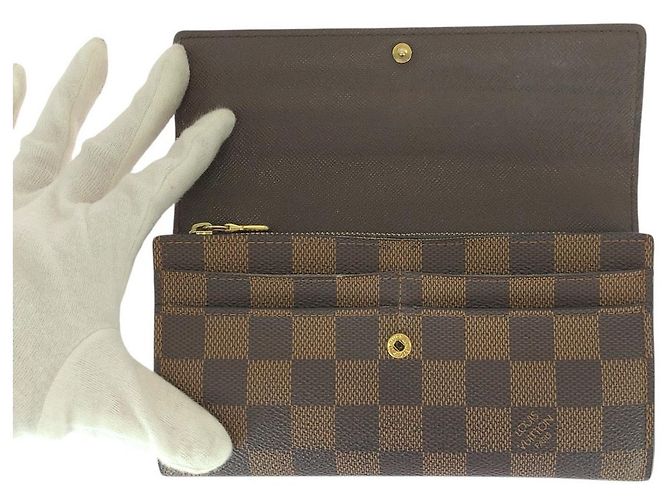 Carteira Longa Damier Ebene Louis Vuitton Marrom - vista 8