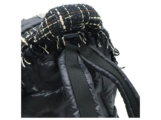 Chanel Nylon Tweed Rucksack Schwarz - Ansicht 4