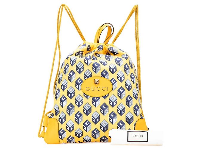 Gucci Tricolor Drawstring Cube Backpack Blue Yellow - view 10